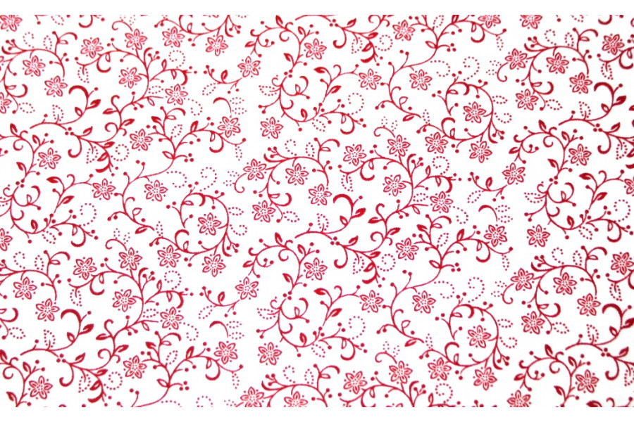 10cm Baumwolldruck SCARLET STITCHES BY HENRY GLASS  feine rote Blumenranken auf Weiss (Grundpreis € 17,00/m) 